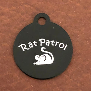 Rat Patrol, Small Black Circle Aluminum Tag, Diamond Engraved, Personalized Cat Tag, Kitten Tag, For Cat Collar RPSBKC