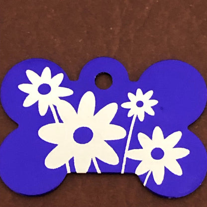 Daisy Floral Print Large Purple Bone, Personalized Aluminum Tag, Diamond Engraved, Dog Tag Cat Tag Small Animal Tag Kitty Tag Puppy DFPLPB