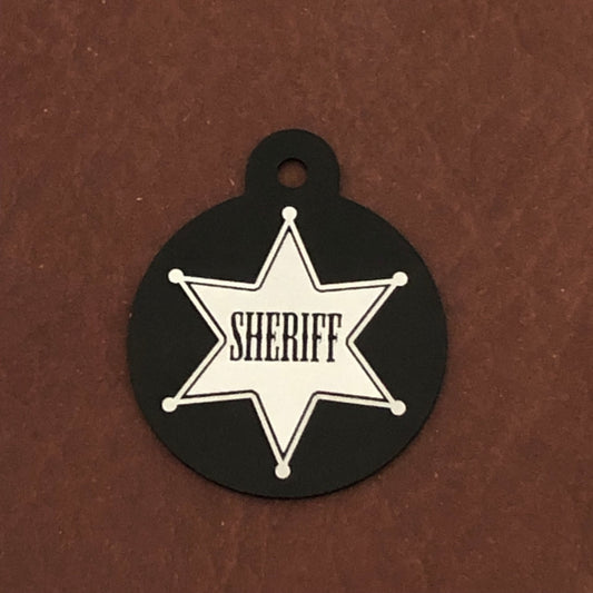 Sheriff Tag, Large Black Circle Tag Personalized Aluminum Tag Diamond Engraved Dog Tag Cat Tag Animal Tag Kitty Tag Puppy Tag For Dog SBLBKC