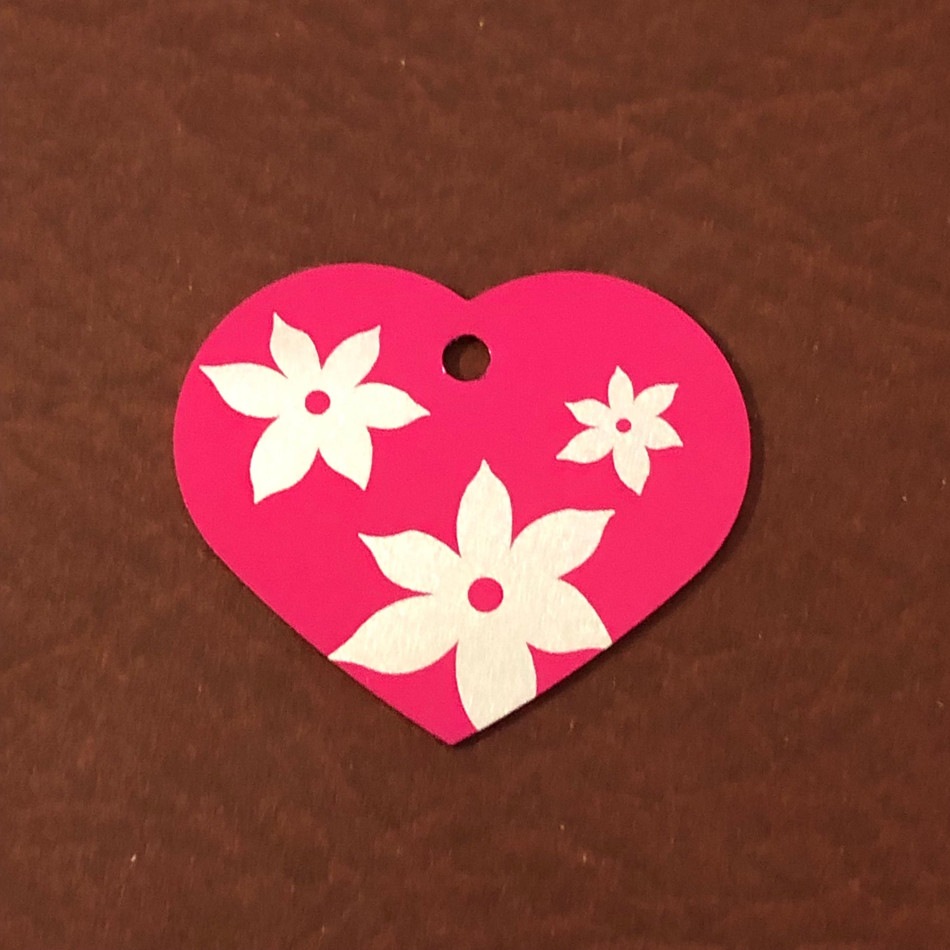 Lily Floral Print Large Pink Heart Personalized Aluminum Tag, Diamond Engraved, Key Chain, Keychain, For Lost Keys LFPLPH