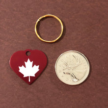 Load image into Gallery viewer, Maple Leaf, Small Red Heart Aluminum Tag, Personalized Diamond Engraved, Pet tag, Cat tag, For Bags, For Backpacks, Dog for Collars. MLSRH