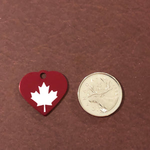 Maple Leaf, Small Red Heart Aluminum Tag, Personalized Diamond Engraved, Pet tag, Cat tag, For Bags, For Backpacks, Dog for Collars. MLSRH