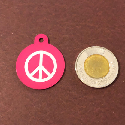 Peace Sign Peace Symbol Large Pink Circle Personalized Aluminum Tag Diamond Engraved Dog Tag Cat Tag Animal Tag Human ID Tag Kitty Tag Puppy