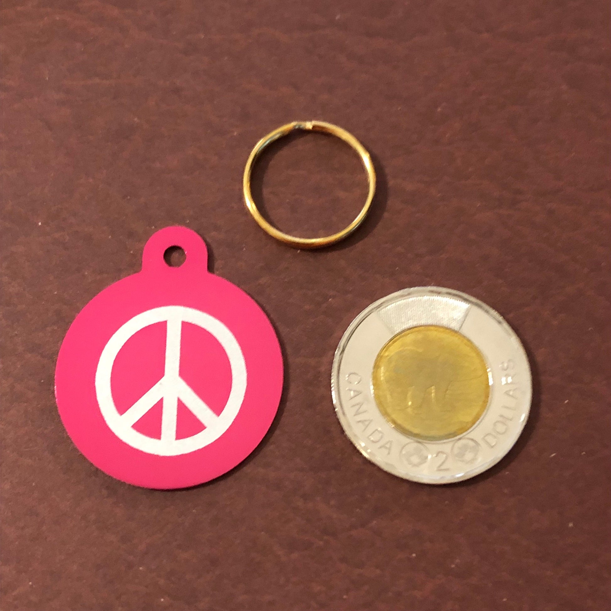 Peace Sign Peace Symbol, Large Pink Circle, Personalized Aluminum Tag, Diamond Engraved, Keychain, Key Chain