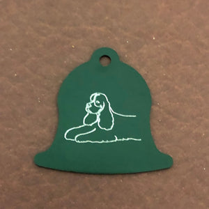 Cocker Spaniel, Dog, Green Bell Personalized Aluminum Tag Diamond Engraved Dog Cat Tag ID Tag Kitty Tag Puppy Tag, Collars CABAPLBT