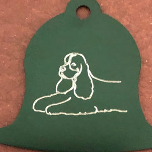 Cocker Spaniel, Dog, Green Bell Personalized Aluminum Tag Diamond Engraved Dog Cat Tag ID Tag Kitty Tag Puppy Tag, Collars CABAPLBT