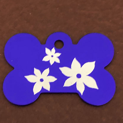 Lily Floral Print Large Purple Bone, Personalized Aluminum Tag, Diamond Engraved, Dog Tag Cat Tag Small Animal Tag Kitty Tag Puppy LFPLPB