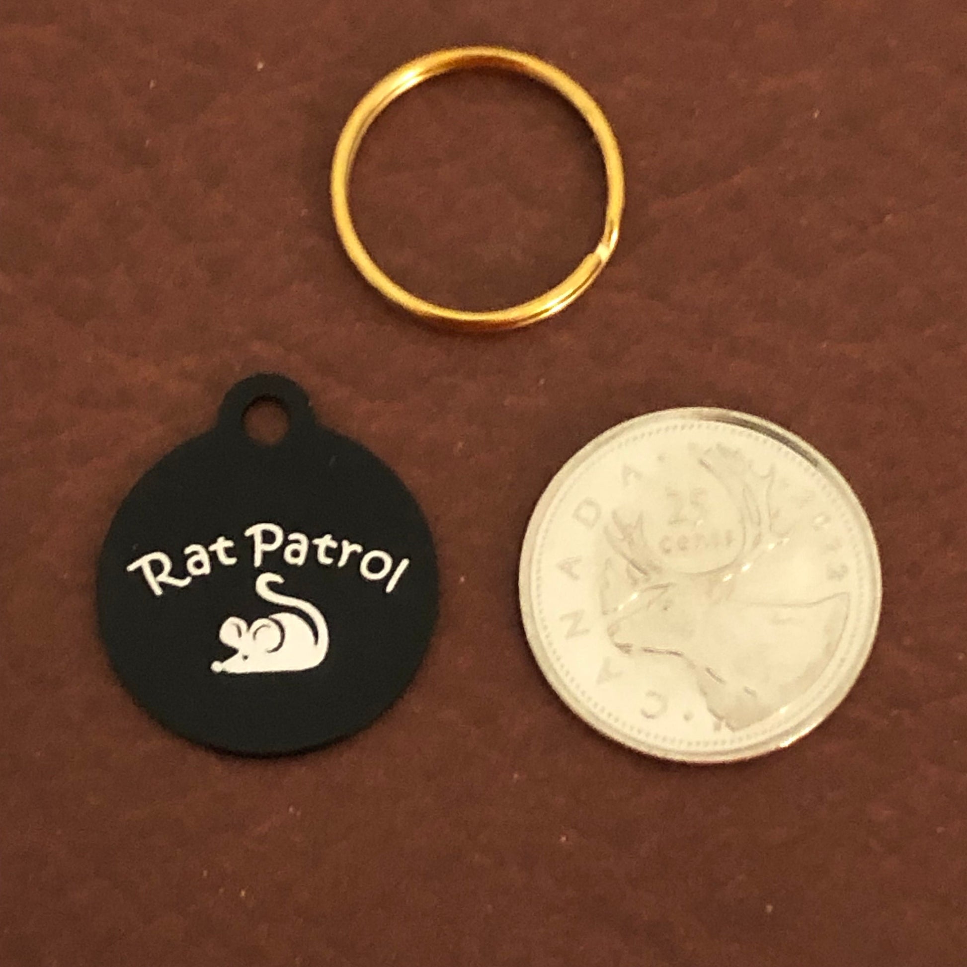 Rat Patrol, Small Black Circle Aluminum Tag, Diamond Engraved, Personalized Cat Tag, Kitten Tag, For Cat Collar RPSBKC