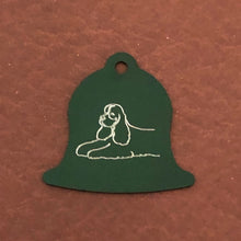 Load image into Gallery viewer, Cocker Spaniel, Dog, Green Bell Personalized Aluminum Tag Diamond Engraved Dog Cat Tag ID Tag Kitty Tag Puppy Tag, Collars CABAPLBT