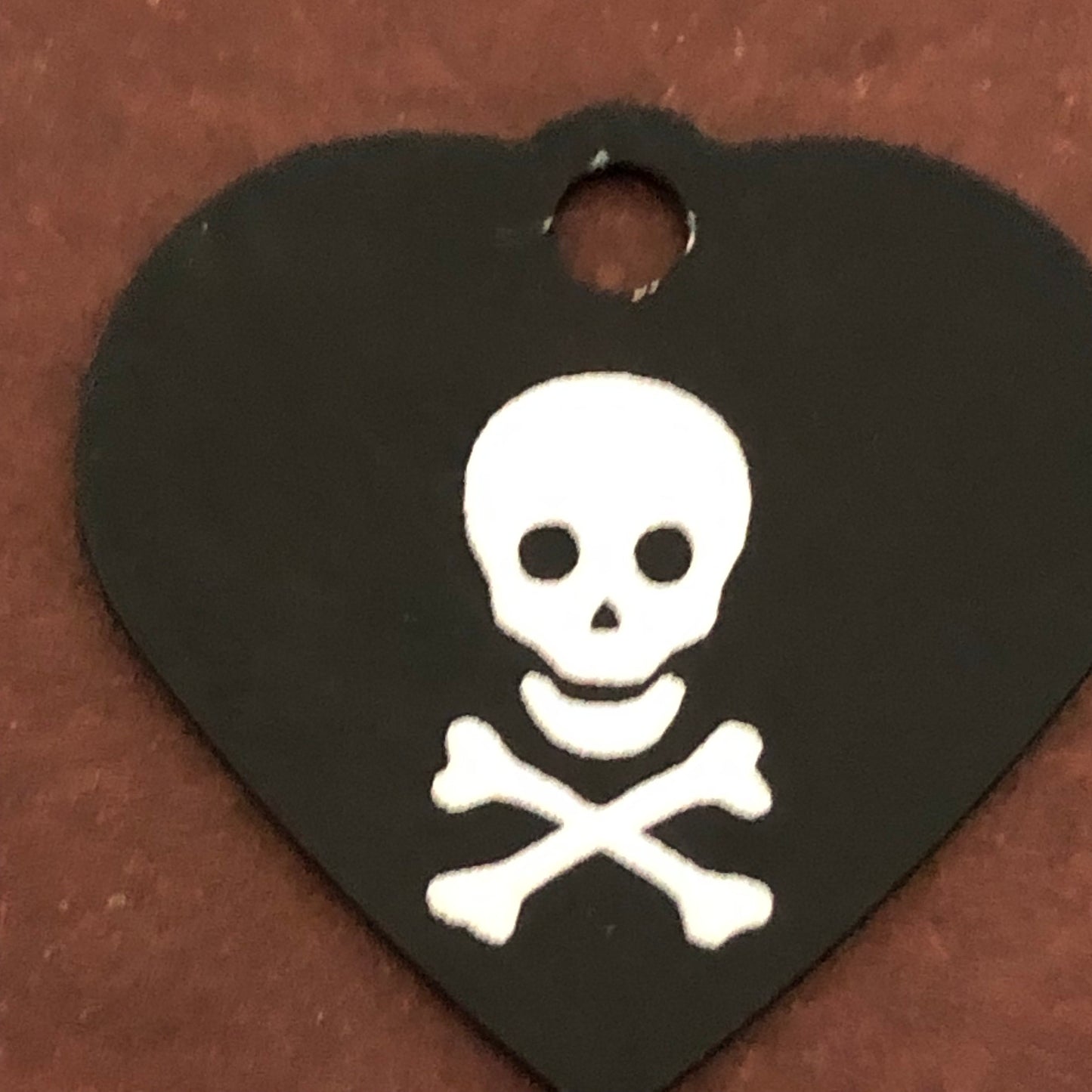 Pirate Skull and Bones Crossbones, Small Black Heart Aluminum Tag, Personalized Diamond Engraved, Dog Tag, Cat Tag, ID Tag, Pet Tag, SBSBKH