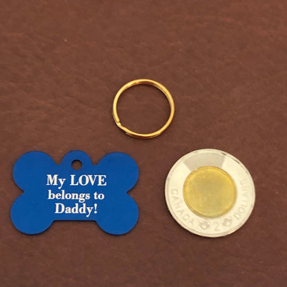 My LOVE belongs to Daddy! Large Blue Dog Bone Dog Tag Personalized Aluminum Tag Diamond Engraved Dog Tag Puppy Tag tag For dog