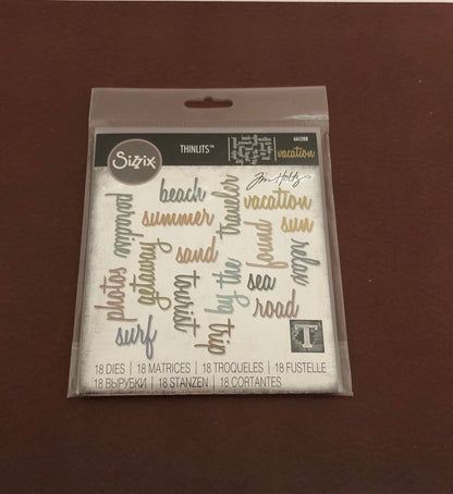 Vacation Words, Script, Sizzix, Thinlits, 18 Piece Dies Set, By Tim Holtz 661288 For Cardmaking