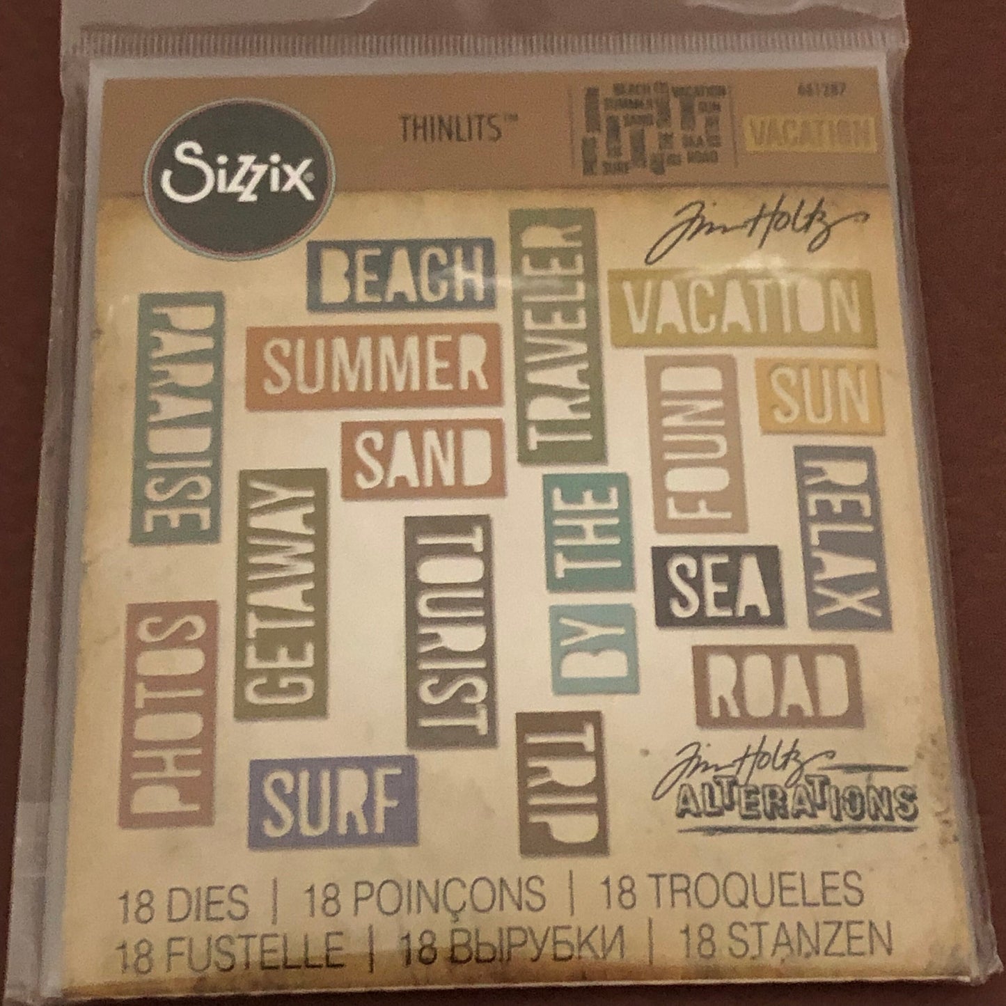 Vacation Words, Block, Sizzix, Thinlits, 18 Piece Dies Set, By Tim Holtz 661287 For Cardmaking