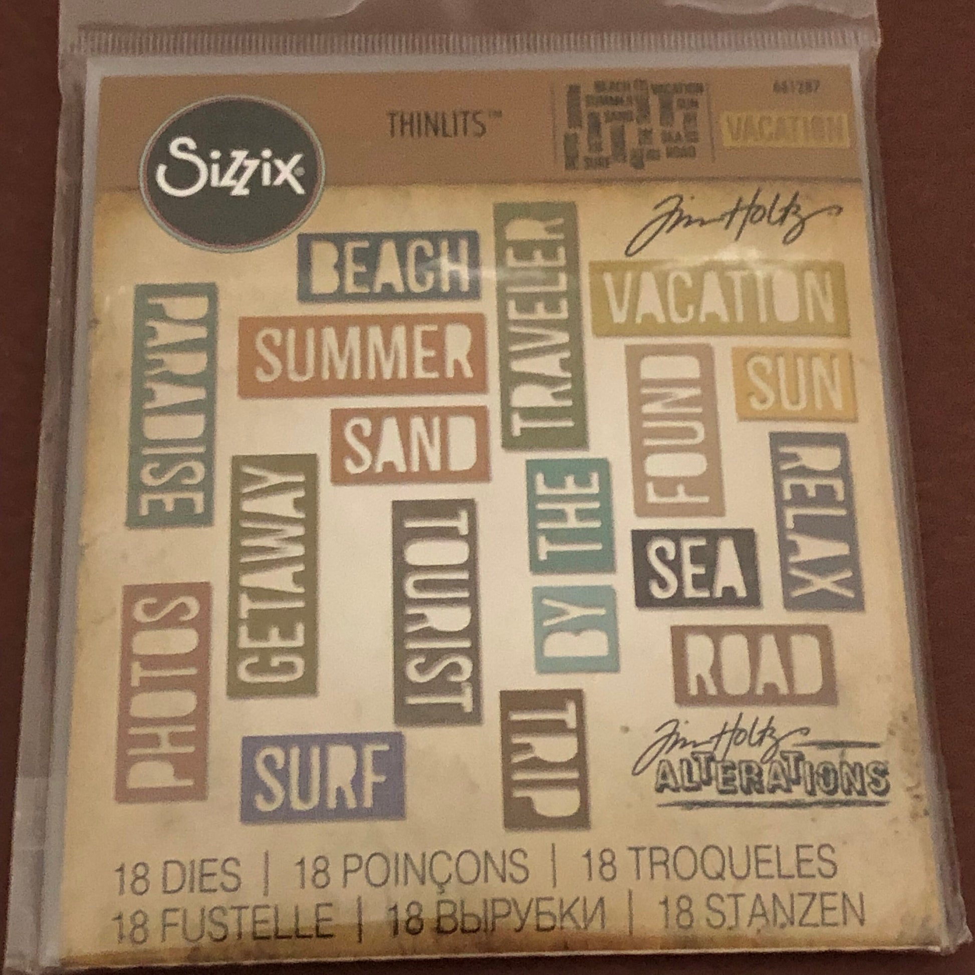 Vacation Words, Block, Sizzix, Thinlits, 18 Piece Dies Set, By Tim Holtz 661287 For Cardmaking