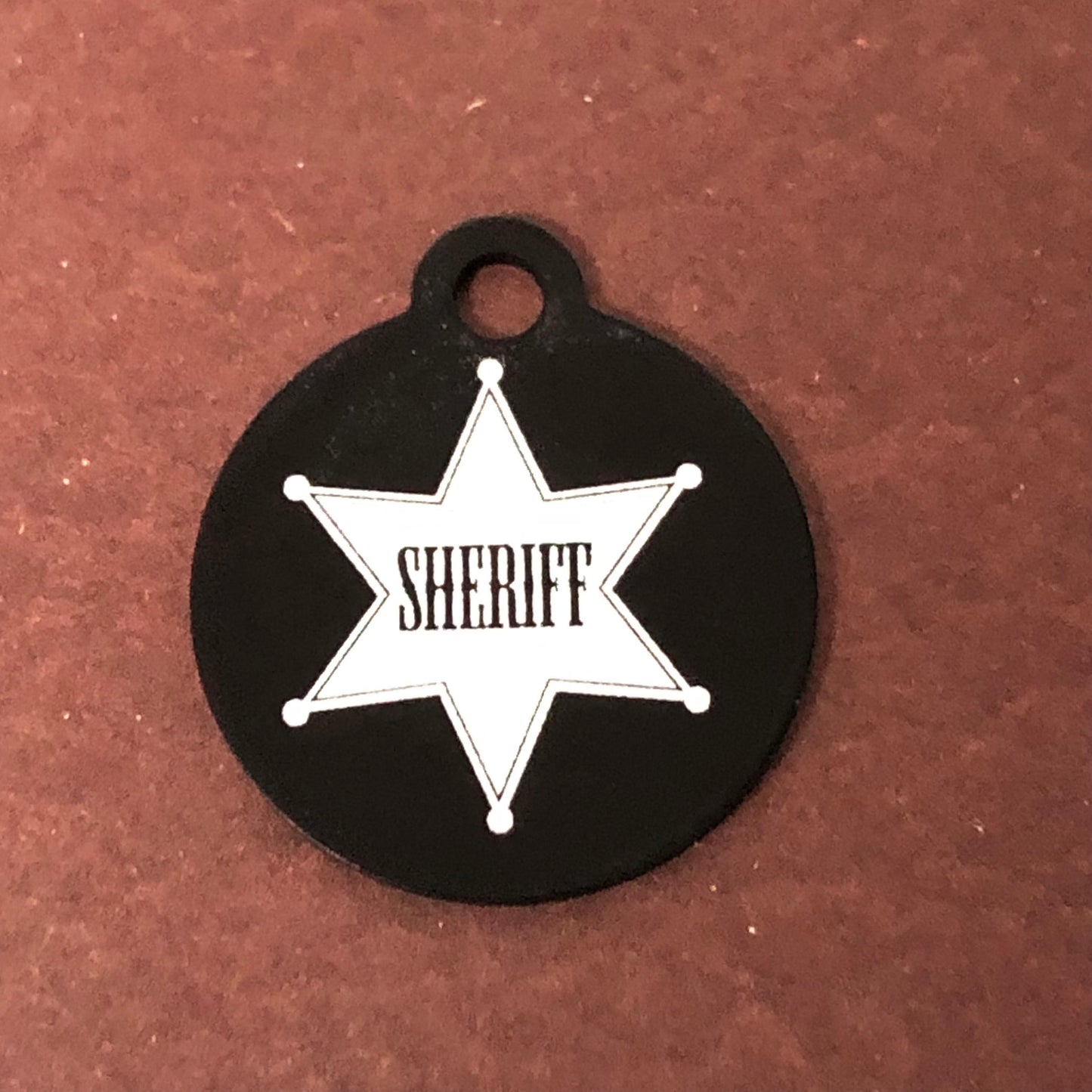 Sheriff, Sheriff Tag, Small Black Circle Aluminum Tag