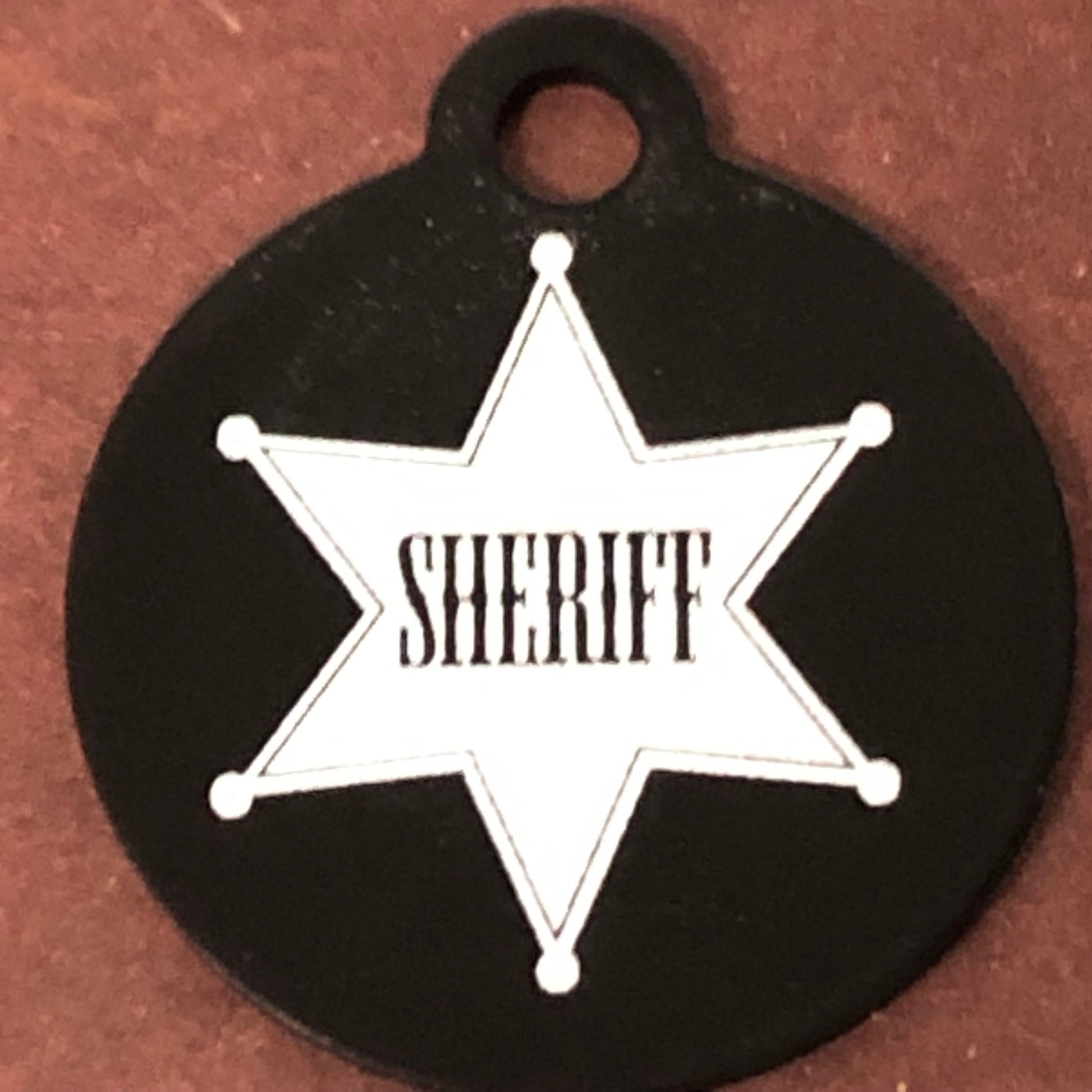 Sheriff, Sheriff Tag, Small Black Circle Aluminum Tag