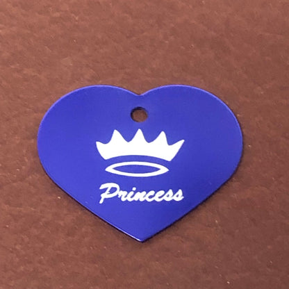 Princess Crown, Large Purple Heart, Aluminum Tag, Diamond Engraved, Personalized Dog Tag Cat Tag For Dog Collars For Cat Collars, Backpacks