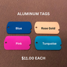Load image into Gallery viewer, ID Tag, Personalized Aluminum Tag, Diamond Engraved, Perfect For Carry-on, Backpacks, Equipment Bags, Key Chains Suitcases