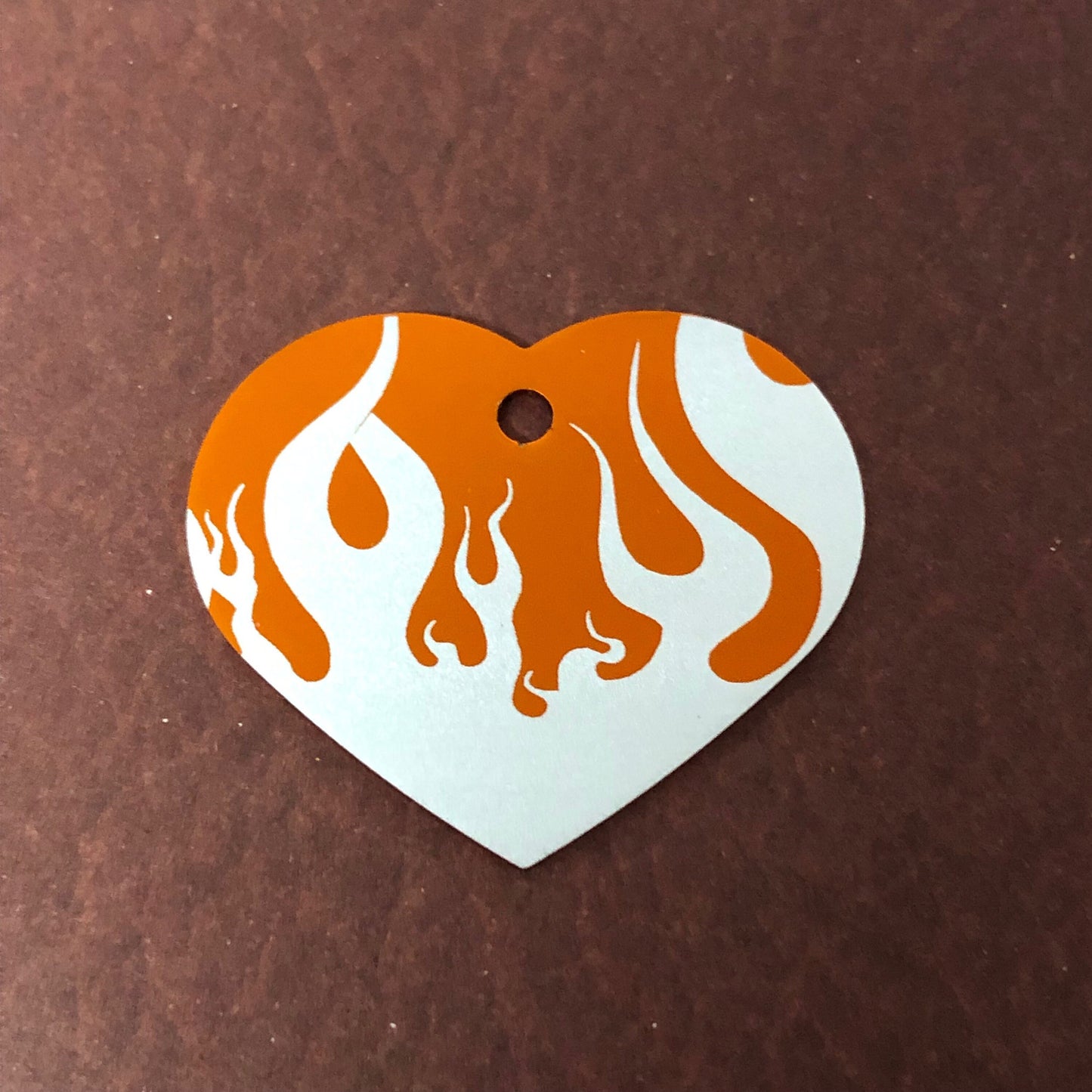 Punk Print Flames Design, Large Orange Heart Aluminum Tag Diamond Engraved Personalized Dog Tag Cat Tag For Dog Collars For Cat Collar