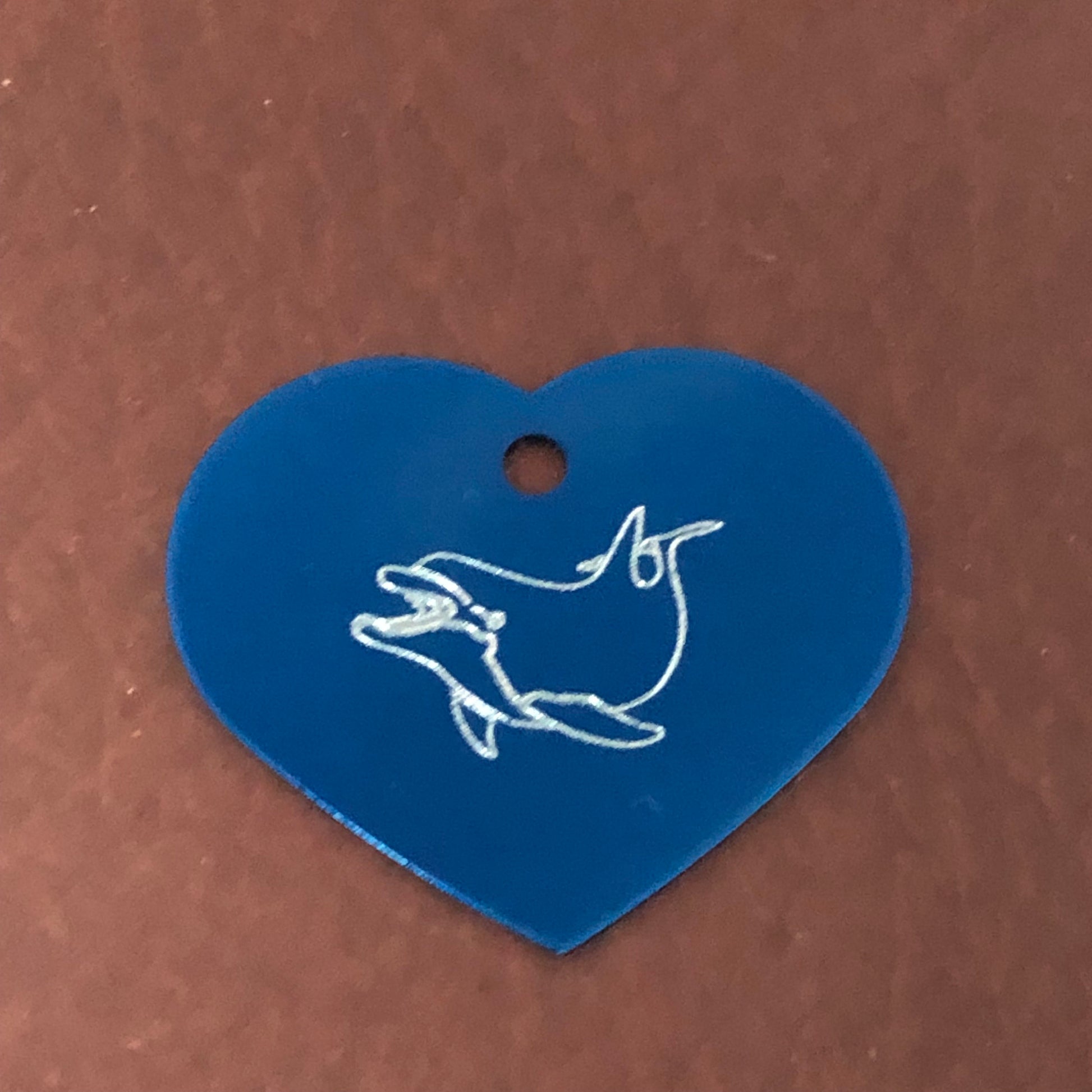 Dolphin, Large Heart Aluminum Tag, Personalized Diamond Engraved, For Cat Tag, Dog Tag, ID Tag, For Bags, Backpacks, Key Chain, CAlAPLHT