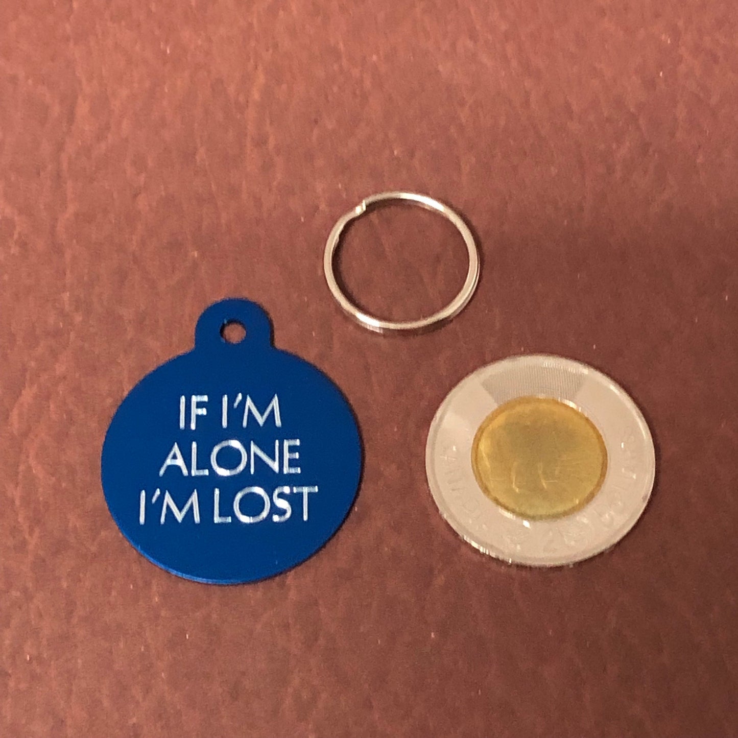 If I'm alone I'm lost Large Circle Aluminum Tag Personalized Diamond Engraved Cat Tag Dog Tag Puppy Tag ID Tag for cat collar, IIAILLC