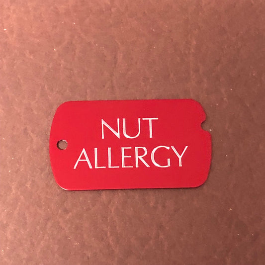 Nut Allergy, Personalized Aluminum ID Tag, Diamond Engraved, Perfect For Carry-on, Backpacks, Bags, Key Chain NAPAMIT