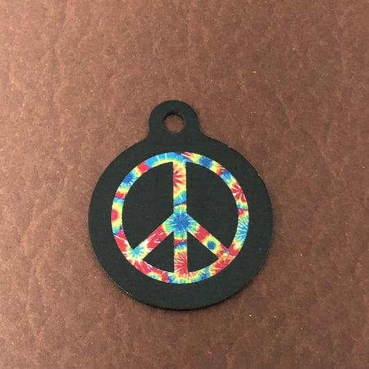 Tie-Dyed Peace Symbol Large Circle Tag Personalized Aluminum Tag Diamond Engraved Dog Tag Cat Tag Puppy Tag Kitty Tag