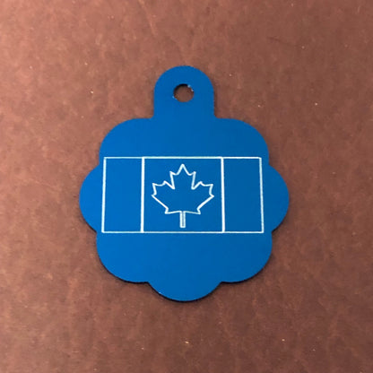 Canadian Flag, Large Blue Rosette Tag, Personalized Aluminum Tag, Diamond Engraved, Dog Cat Tag ID Tag Kitty Tag Puppy Tag CA2ALBRT