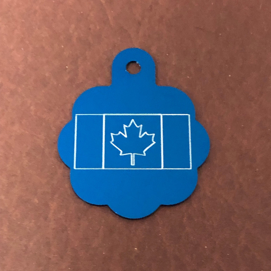 Canadian Flag, Large Blue Rosette Tag, Personalized Aluminum Tag, Diamond Engraved, Dog Cat Tag ID Tag Kitty Tag Puppy Tag CA2ALBRT