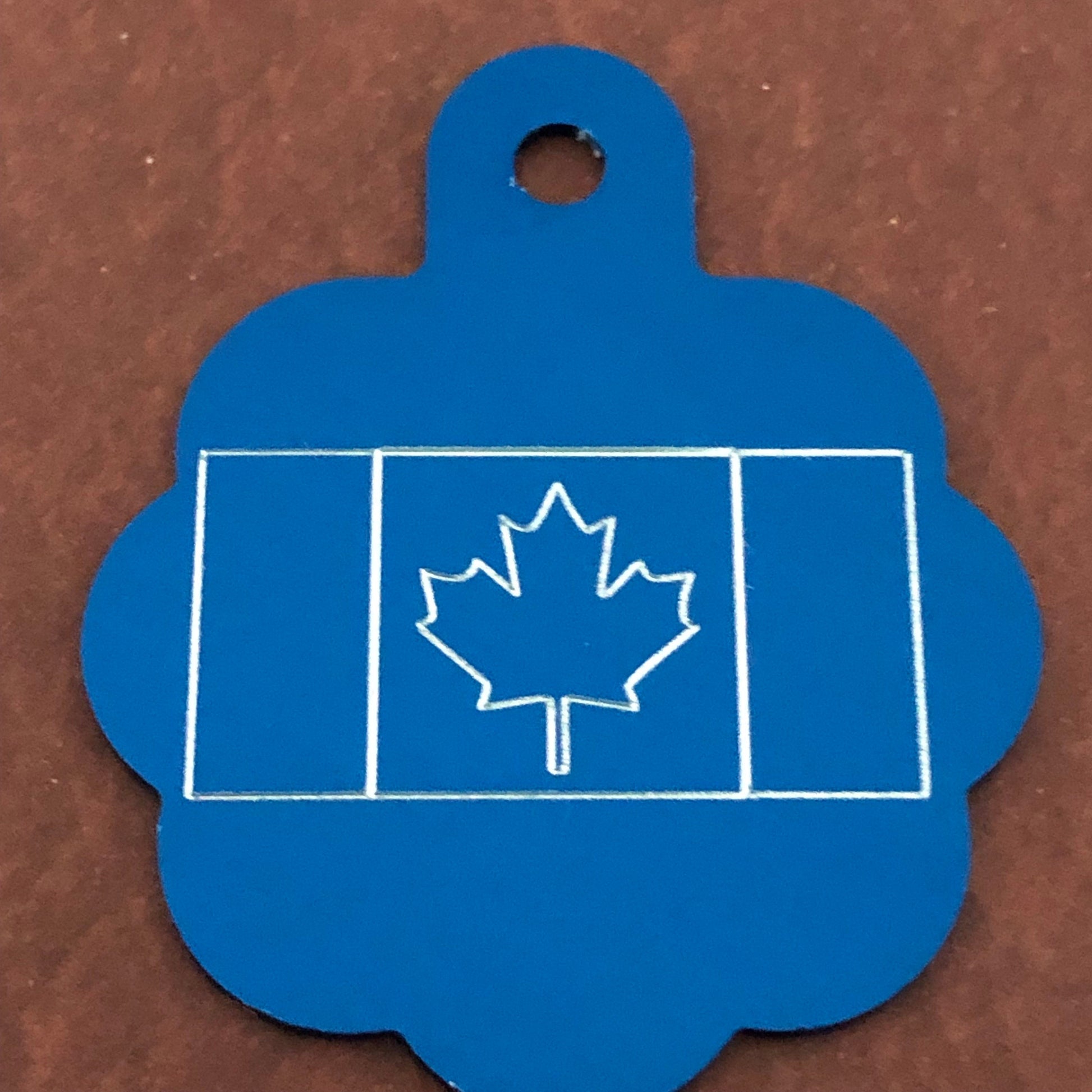 Canadian Flag, Large Blue Rosette Tag, Personalized Aluminum Tag, Diamond Engraved, Dog Cat Tag ID Tag Kitty Tag Puppy Tag CA2ALBRT