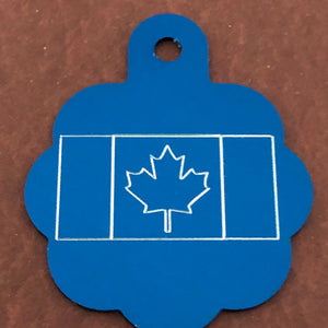 Canadian Flag, Large Blue Rosette Tag, Personalized Aluminum Tag, Diamond Engraved, Dog Cat Tag ID Tag Kitty Tag Puppy Tag CA2ALBRT