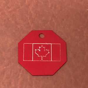 Canadian Flag, Large Stop Sign, Personalized Aluminum Tag Diamond Engraved Tag ID For Bags, Key Chains. CA2APLSS