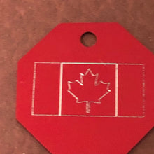 Load image into Gallery viewer, Canadian Flag, Large Stop Sign, Personalized Aluminum Tag Diamond Engraved Tag ID For Bags, Key Chains. CA2APLSS