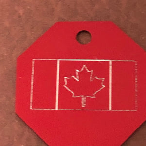 Canadian Flag, Large Stop Sign, Personalized Aluminum Tag Diamond Engraved Tag ID For Bags, Key Chains. CA2APLSS
