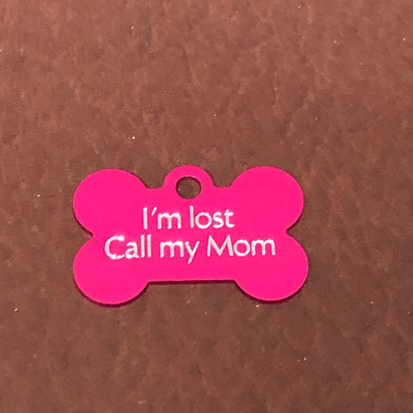 I'm lost Call my Mom, Small Bone Personalized Aluminum Tag, Diamond Engraved, Dog Tag Small Bone Tag, ID Tags, For Puppy, Dog Collar ILCMMSB