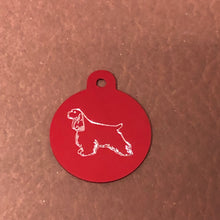 Load image into Gallery viewer, Cocker Spaniel, American Cocker Spaniel, Large Circle Aluminum Tag, Personalized Diamond Engraved, Pet Cat Dog ID For Bags Collars. CARAPLCT