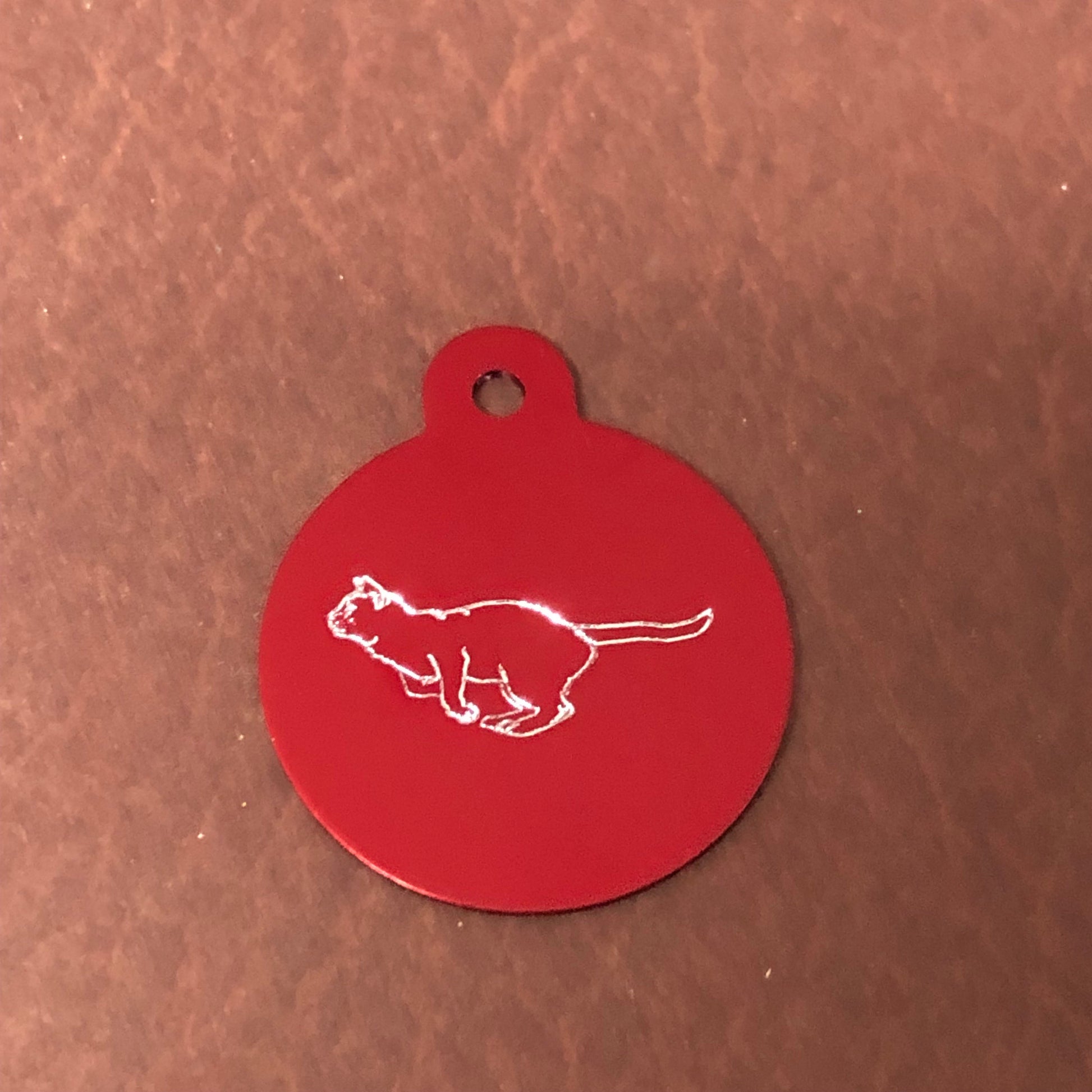 Cat, Circle Aluminum Tag Diamond Engraved Pet Cat Dog Personal ID Tag for Bags, Backpacks, Key Chains and Collars. CASAPLCT