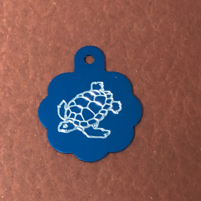 Turtle, Tortoise Large Blue Rosette Tag, Personalized Aluminum Tag, Diamond Engraved, For Dog Cat ID Tag Kitty Tag Puppy Tag CA9ALBRT