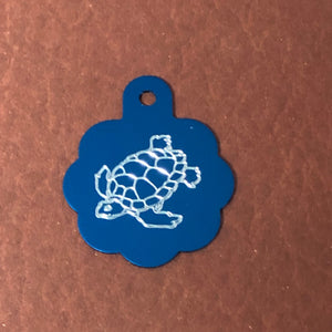 Turtle, Tortoise Large Blue Rosette Tag, Personalized Aluminum Tag, Diamond Engraved, For Dog Cat ID Tag Kitty Tag Puppy Tag CA9ALBRT