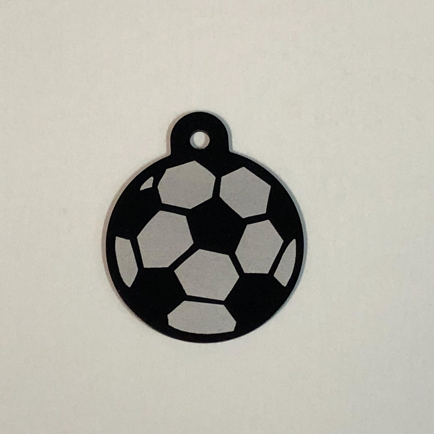 Soccer Ball Large Black Circle Tag Personalized Aluminum Tag Diamond Engraved Personal Cat tag ID Tag Keychain Dog Tag Kitty Tag SBLBCT2