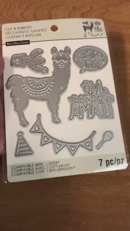 Llama, No Drama, Llama Party Time, Recollections, 7 Pieces Dies, Cut and Emboss Set 542699 For Card Making Birthday Cards