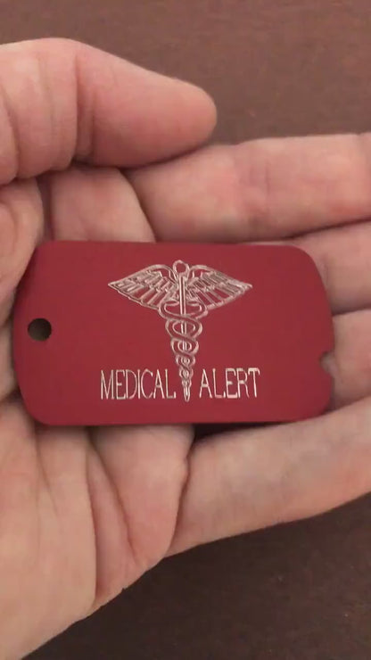 Medical Alert  ID Tag Personalized Aluminum Diamond Engraved Perfect For Carry-on, Backpacks, Equipment Bags, Key Chains, CAzAMI