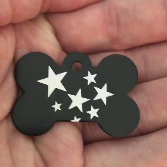 Stars, Large Black Bone Tag, Personalized Aluminum Tag, Diamond Engraved, Dog Tag, Puppy Tag, For Dog Collar, Lost Dog ID, STARSLBB