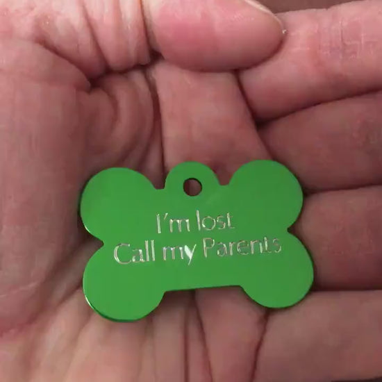 I’m lost Call my Parents Large Bone, Personalized Aluminum Tag, Diamond Engraved, Dog Tag, Cat Tag, ID Tag, Puppy Tag, Lost Dog id, ILCMPRLB