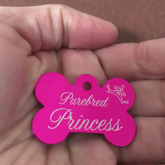 Purebred Princess, Large Pink Bone, Personalized Aluminum Tag Diamond Engraved Dog Tag Cat Tag Small Animal  Tag Kitty Tag Puppy PBPILPIB