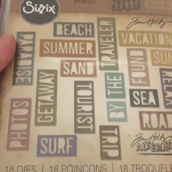 Vacation Words, Block, Sizzix, Thinlits, 18 Piece Dies Set, By Tim Holtz 661287 For Cardmaking