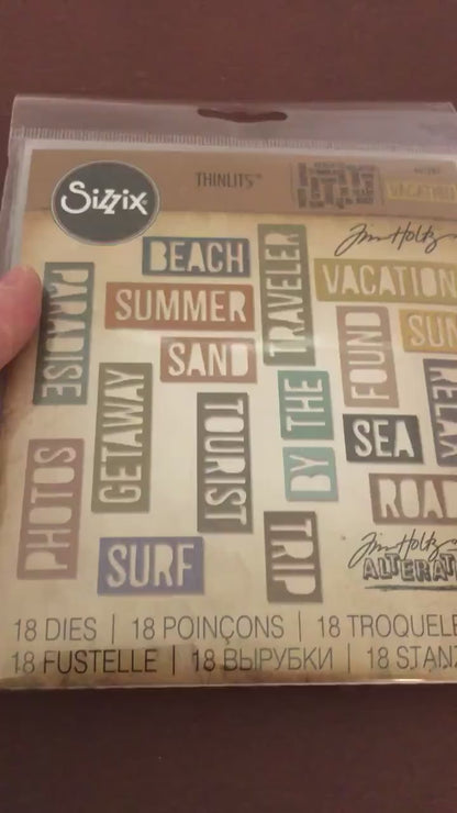 Vacation Words, Block, Sizzix, Thinlits, 18 Piece Dies Set, By Tim Holtz 661287 For Cardmaking