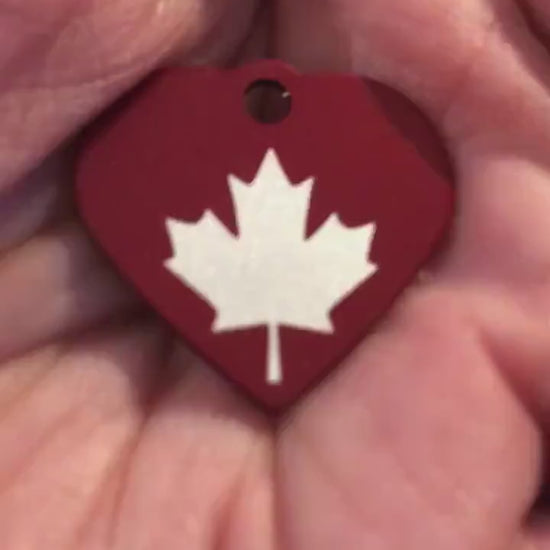 Maple Leaf, Small Red Heart Aluminum Tag, Personalized Diamond Engraved, Pet tag, Cat tag, For Bags, For Backpacks,  Dog for Collars. MLSRH