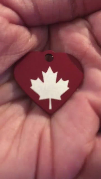 Maple Leaf, Small Red Heart Aluminum Tag, Personalized Diamond Engraved, Pet tag, Cat tag, For Bags, For Backpacks,  Dog for Collars. MLSRH