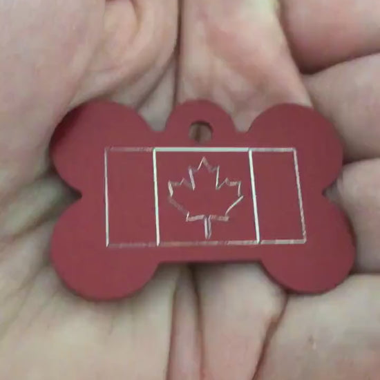 Canadian Flag, Large Bone Tag, Aluminum Personalized Diamond Engraved, Dog Tag, Pet Tag, ID Tags, For Dog Collar, Puppy Tag, CFCALB